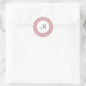 Rood bloemring Gepersonaliseerd Monogram Initiaal Vierkante Sticker (Tas)
