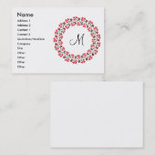 Rood bloemring Gepersonaliseerd Monogram Initiaal Visitekaartje (Voorkant / Achterkant)