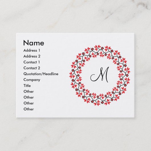 Rood bloemring Gepersonaliseerd Monogram Initiaal Visitekaartje (Voorkant)