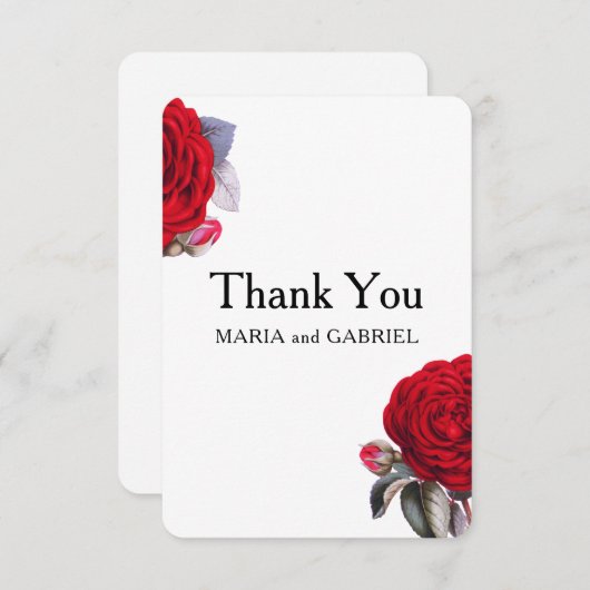 Rood bloesem roos. Stijlvol chic Weddenschap Bedan Bedankkaart (Voorkant / Achterkant)