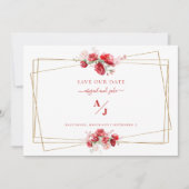 Rood & Blush Bloemen Bruiloft Bewaar onze Datum Save The Date (Voorkant)