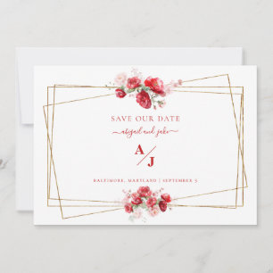 Rood & Blush Bloemen Bruiloft Bewaar onze Datum Save The Date