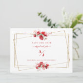 Rood & Blush Bloemen Bruiloft Bewaar onze Datum Save The Date (Staand voorkant)