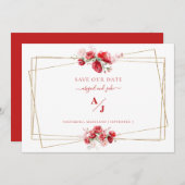 Rood & Blush Bloemen Bruiloft Bewaar onze Datum Save The Date (Voorkant / Achterkant)