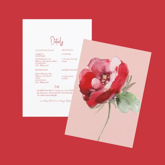 Rood & Blush Bloemen Bruiloft Detail Kaart