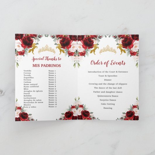 Rood Blush Bloemen Paard Quinceañera Orde der Gebe Programma (Binnen)