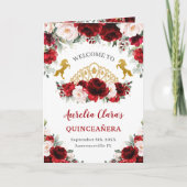 Rood Blush Bloemen Paard Quinceañera Orde der Gebe Programma (Voorkant)