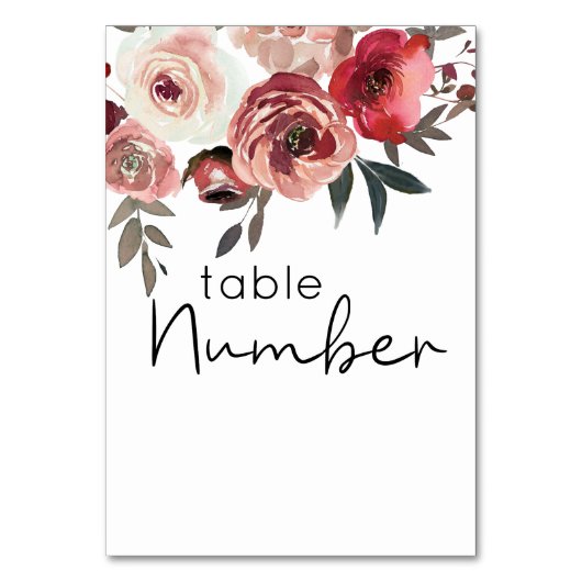 Rood Blush Floral Rozen Wedstrijknummer Kaart (Achterkant)