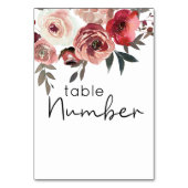 Rood Blush Floral Rozen Wedstrijknummer Kaart (Voorkant)