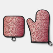 Rood Blush Roze glitter Sparkle Leopard Print Ovenwant & Pannenlap Set (Voorkant)