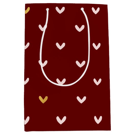 Rood Blush Roze Gouden Harten Medium Cadeauzakje (Voorkant)