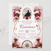 Rood & Blush Rustieke Elegantie Charro Quinceanera Kaart (Voorkant)