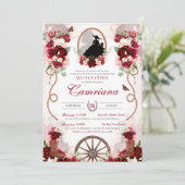 Rood & Blush Rustieke Elegantie Charro Quinceanera Kaart (Staand voorkant)