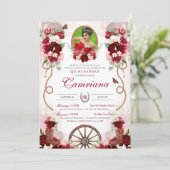 Rood & Blush Western Charro Foto toevoegen Quincea Kaart (Staand voorkant)