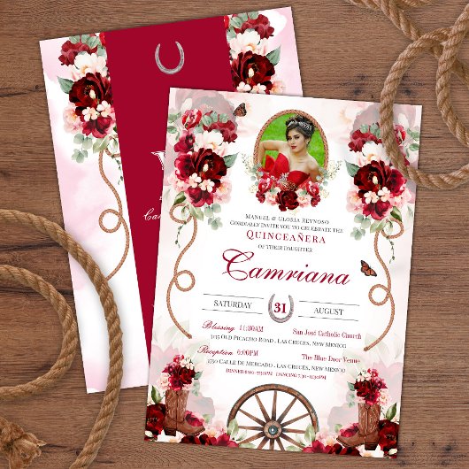 Rood & Blush Western Charro Foto toevoegen Quincea Kaart