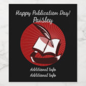 Rood boek en Quill Wijn Etiket (Enkel label)