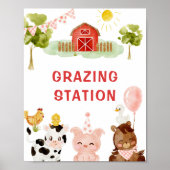 Rood boerderij barnyard grazing station verjaardag poster (Voorkant)