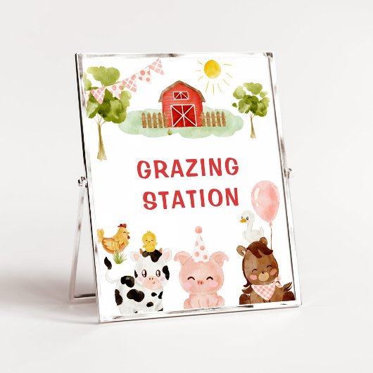 Rood boerderij barnyard grazing station verjaardag poster