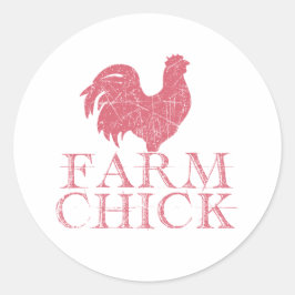 Rood Boerderij Chick met Rooster Ronde Sticker