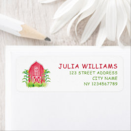 Rood Boerderij House Birthday Etiket