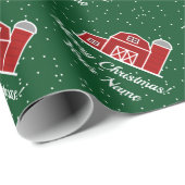 Rood boerderij huis in sneeuw op kerstmis cadeaupapier (Rol Hoek)