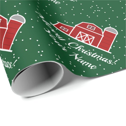 Rood boerderij huis in sneeuw op kerstmis cadeaupapier (Rol Hoek)