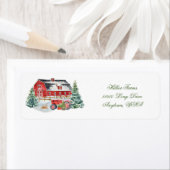 Rood Boerderij op de barnaven en het tractoretiket Etiket (Insitu)