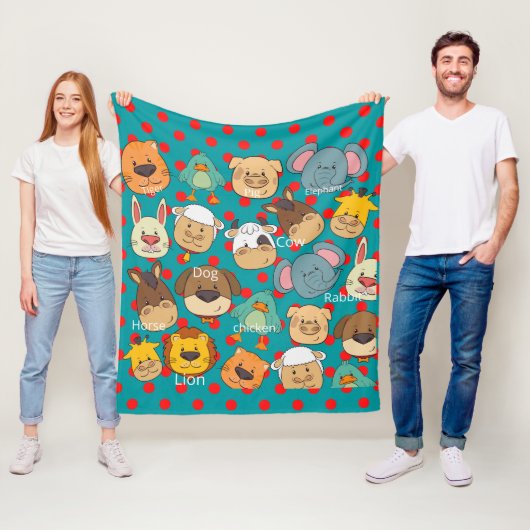 Rood boerderij rode stippen blauw kind fleece deken (In situ)