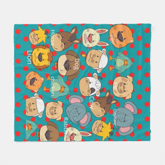 Rood boerderij rode stippen blauw kind fleece deken (Voorkant (Horizontaal))