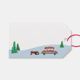 Rood Boerderij Tractor Christmas Gift Label Cadeaulabel