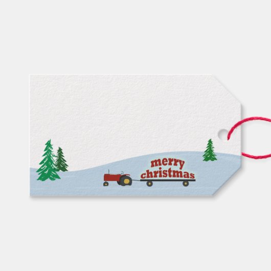 Rood Boerderij Tractor Christmas Gift Label Cadeaulabel (Voorkant (Horizontaal))