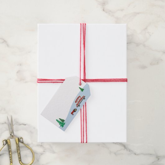 Rood Boerderij Tractor Christmas Gift Label Cadeaulabel (Met Touw)