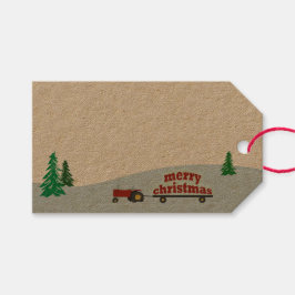 Rood Boerderij Tractor Christmas Gift Label Cadeaulabel