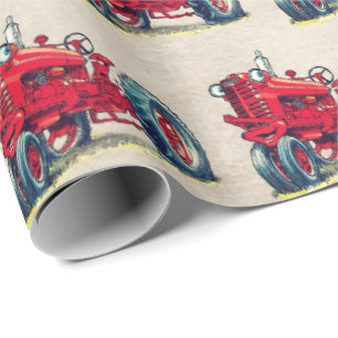 Rood Boerderij Tractor met Eyeballen Cadeaupapier