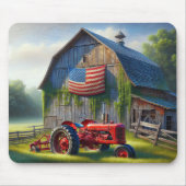Rood Boerderij Tractor met Patriottische Schuur Muismat (Voorkant)