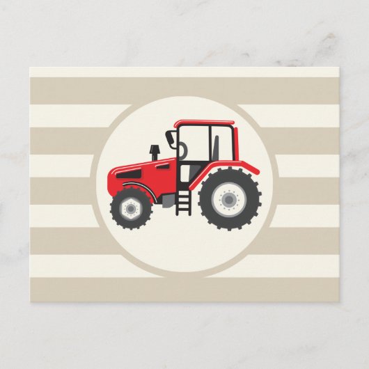 Rood Boerderij tractor op Tan Stripes Briefkaart (Voorkant)