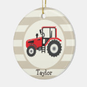 Rood Boerderij tractor op Tan Stripes Keramisch Ornament (Links)