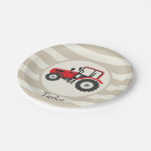 Rood Boerderij tractor op Tan Stripes Papieren Bordje (Gekanteld)