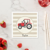 Rood Boerderij tractor op Tan Stripes Servet (Insitu)