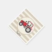 Rood Boerderij tractor op Tan Stripes Servet (Hoek)