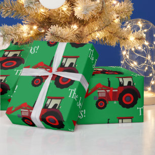 Rood Boerderij Tractors op Green kerstwrapping Pap Cadeaupapier