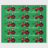 Rood Boerderij Tractors op Green kerstwrapping Pap Cadeaupapier (Vlak)