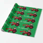 Rood Boerderij Tractors op Green kerstwrapping Pap Cadeaupapier (Uitgerold)