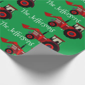 Rood Boerderij Tractors op Green kerstwrapping Pap Cadeaupapier (Hoek)