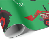 Rood Boerderij Tractors op Green kerstwrapping Pap Cadeaupapier (Rol Hoek)