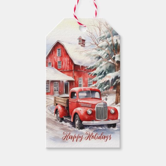 rood Boerderij truck rode schuur Cadeaulabel (Voorkant)