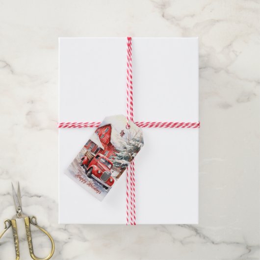 rood Boerderij truck rode schuur Cadeaulabel (Met Touw)