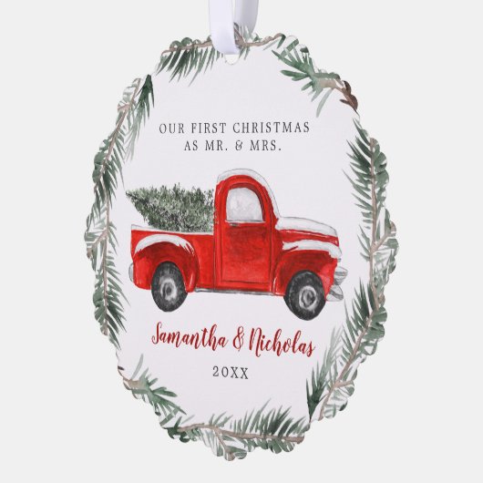  rood Boerderij vrachtwagen | Eerste Kerstmis Mr.  Ornament Kaart (Links)