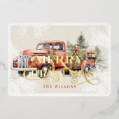  rood Boerderij Vrachtwagen Kerstboom Folie Feestdagenkaart (Voorkant)