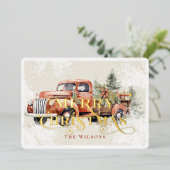  rood Boerderij Vrachtwagen Kerstboom Folie Feestdagenkaart (Staand Voorkant)